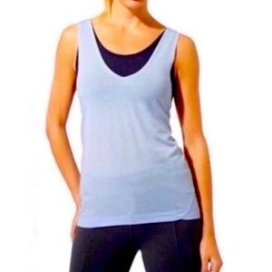 Athleta 2 In 1 Essence Tank Top Pullover Built In Bra Blue Navy Size M